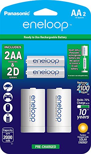 0755034108955 - PANASONIC K-KJS1MCA2BA ENELOOP AA NEW 2100 CYCLE, NI-MH PRE-CHARGED RECHARGEABLE BATTERIES, 2 PACK WITH 2 D SPACERS