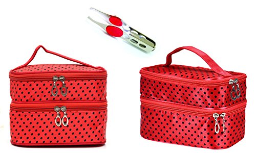0755066095193 - PURE COSMETIQUE DOUBLE LAYERED FASHIONABLE COSMETIC BAG W/ BONUS LIGHTED TWEEZER