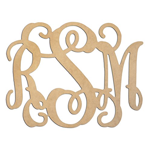 0755263953364 - WOOD MONOGRAM - 14 THREE INITIAL - FONT INTERLOCKING ONLY - MDF 1/4 THICK FOR INDOOR USE