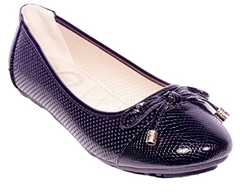 0755296085827 - ONE WOMEN BALLERINA FLATS SHOES, BOW & BUCKLES ACCENTS, B-2044, BLACK, 8.5