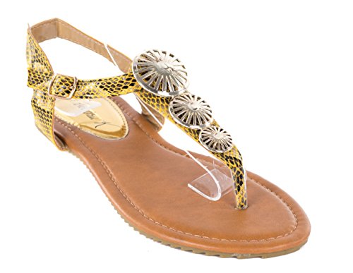 0755296093396 - VICTORIA K WOMEN THONG SANDALS, OPEN TOES YELLOW FORTUNE WHEELS FASHION FLATS, 10