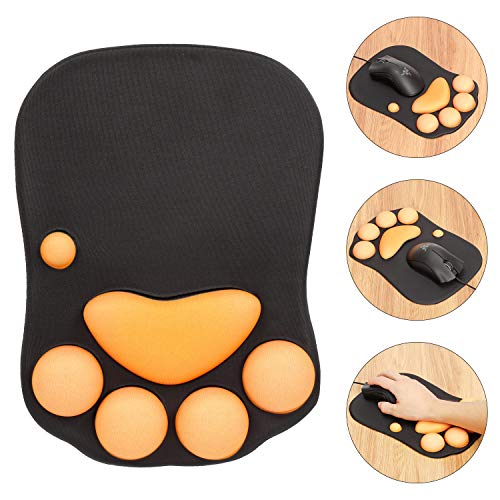 0755340333188 - UNOVIVY CAT PAW MOUSE PAD WITH SOFT SILICONE WRIST REST SUPPORT CUSHION NON SLIP ERGONOMIC MOUSEPAD FOR OFFICE COMPUTER GAMING DESK DECOR (10.7×7.8, BLACK)