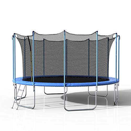 0755340333614 - TATUB 16FT TRAMPOLINE FOR KIDS, OUTDOOR TRAMPOLINE WITH SAFETY ENCLOSURE NET AND LADDER, TRAMPOLINE FOR ADULTS (LIGHT BLUE WITHOUT BASKETBALL HOOP)