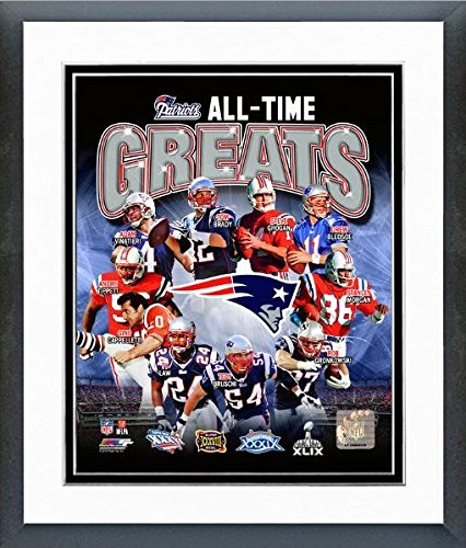 0755464640094 - NEW ENGLAND PATRIOTS 4 TIME SUPER BOWL CHAMPIONS ALL TIME GREATS PHOTO (SIZE: 12.5 X 15.5) FRAMED
