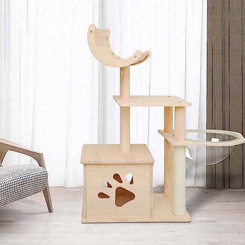 0755502790989 - SOLID WOOD CAT TOWER CAT TREE CAT CONDO WITH SPACE CAPSULE NEST CAT FURNITURE ACTIVITY CENTRE