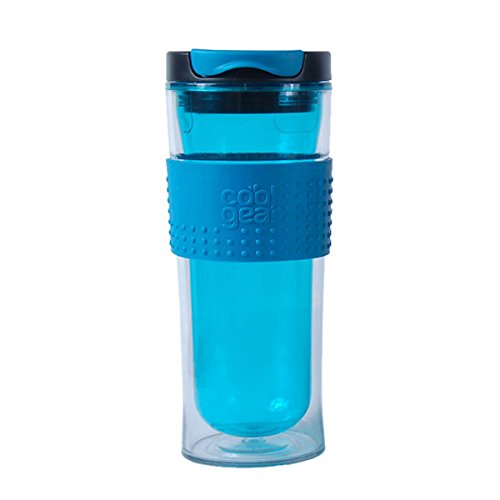 0755563135392 - COOL GEAR DOUBLE WALL INSULATED HOT/COLD COFFEE ECO2GO MASON MUG WITH COOL GRIP TPR BAND - BPA FREE, DISHWASHER SAFE (BLUE)