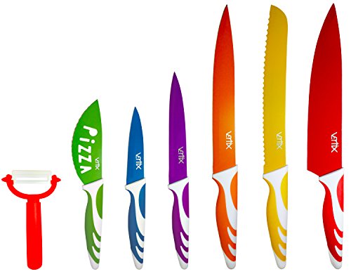 0755563222528 - COLOR ELITE 7 PIECE KITCHEN KNIFE SET BY VERTIX - #1 KITCHEN KNIVES WITH ERGONOMIC SOFT-TOUCH HANDLES - BEST CUTLERY SET - NON STICK KNIFE SETS - PREMIUM STAINLESS STEEL KNIVES