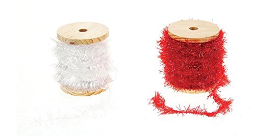 0755702439367 - FRAYED RIBBON W/ GLITTER ON SPOOL SET OF 2 COLORS RED WHITE COUNTRY CHRISTMAS HOLIDAY CRAFT HOME D