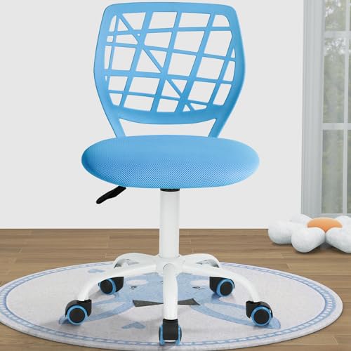 0755752421657 - FURNITURER KIDS DESK CHAIR, SMALL OFFICE CHAIR ARMLESS ADJSUTABLE SWIVEL TASK CHAIR WITH SOFT CUSHION FOR STUDY KIDS TEENS CHILD, BLUE
