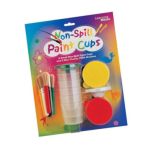 0755828389409 - 6 SMALL NON-SPILL PAINT CUPS AND 6 MINI CHUBBY PAINT BRUSH