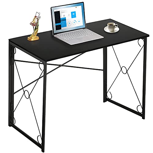 0756014614657 - VECELO 39 WRITING COMPUTER FOLDING DESK STURDY STEEL LAPTOP TABLE FOR HOME OFFICE WORK, NO ASSEMBLY REQUIRED,BLACK