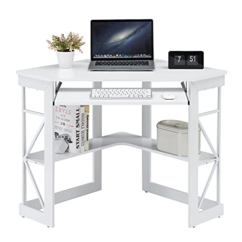 0756014619720 - VECELO CORNER KEYBOARD, TRIANGLE COMPUTER WRITING, COMPACT HOME OFFICE DESK,WHITE
