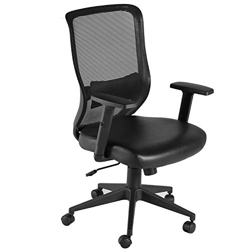 0756014622379 - VECELO COMPUTER DESK CHAIR WITH ADJUSTABLE ARMREST, PU PADDED SEAT CUSHION, ERGONOMIC LUMBAR SUPPORT FOR HOME OFFICE TASK WORK, BLACK
