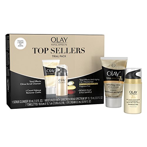 0075609076183 - OLAY TOTAL EFFECTS TOP SELLERS SKIN CARE TRIAL PACK WITH FACE SCRUB, MAKEUP REMOVER, MOISTURIZER WITH SFP AND EYE CREAM, 1.516 OZ TOTAL