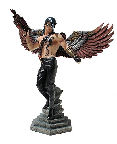 0756519184792 - STEAMPUNK WINGED WARRIOR WITH CROW MASK STATUE 11 HIGH