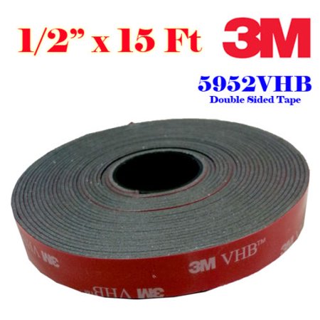 0756681668922 - GENUINE 3M 1/2 (12MM) X 15 FT VHB DOUBLE SIDED FOAM ADHESIVE TAPE 5952 GREY AUTOMOTIVE MOUNTING VERY HIGH BOND STRONG INDUSTRIAL GRADE (1/2 (W) X 15 FT)