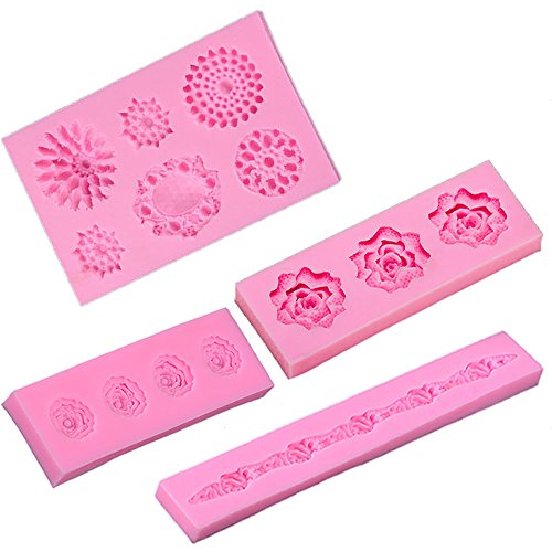 0756910391706 - REALISTIC DIY 3D ROSE FLOWERS LACE FONDANT MOLDS CAKE DECORATING SET OF 4