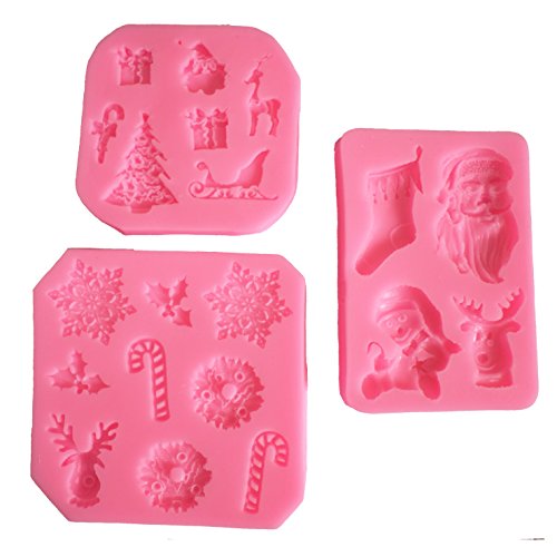 0756910391928 - SANTA CLAUS CHRISTMAS LEAF FLOWER KITCHEN TOOLS FOR FONDANT SILICONE MOLDS FOR CAKE DECORATING SET OF 3