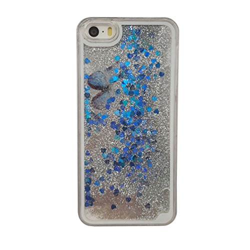 0756910862749 - DUOSI LUXURY BUTTERFLY SPARKLE BLING TRANSPARENT BACK SHELL CASE FOR APPLE IPHONE 5 5S SE CLEAR DYNAMIC FLOWING LIQUID GLITTER COLOR PAILLETTE SAND QUICKSAND STAR HARD PLASTIC COVER (SILVER)