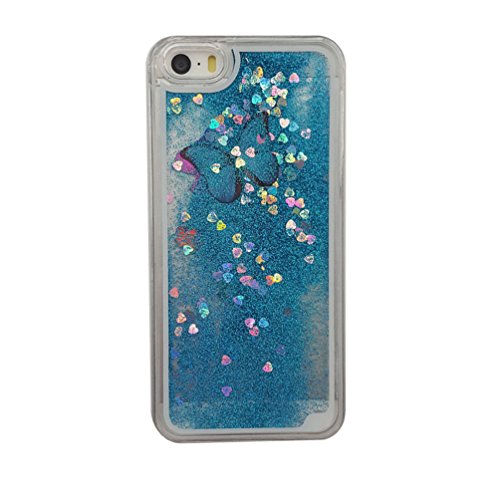 0756910862787 - DUOSI LUXURY BUTTERFLY SPARKLE BLING TRANSPARENT BACK SHELL CASE FOR APPLE IPHONE 5 5S SE CLEAR DYNAMIC FLOWING LIQUID GLITTER COLOR PAILLETTE SAND QUICKSAND STAR HARD PLASTIC COVER (SKYBLUE)
