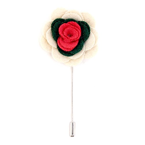 0756970511045 - THE IDEAL COMPANY MEN'S TRI-COLOR COTTON FLOWER LAPEL PIN RED, GREEN AND WHITE