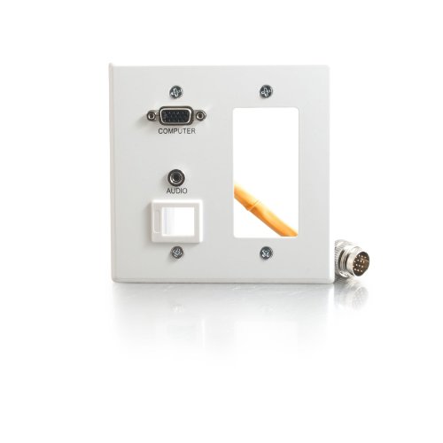 0757120600572 - C2G 60057 RAPIDRUN DOUBLE GANG INTEGRATED VGA HD15 WITH 3.5MM, KEYSTONE, DECORA WALL PLATE, WHITE