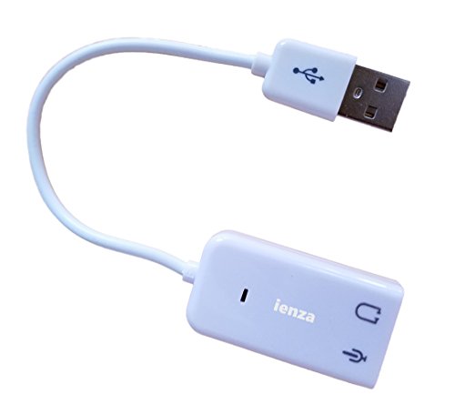 0757440916100 - USB TO DUAL 3.5MM FEMALE MIC / HEADPHONE JACKS : PC HEADSET WITH SEPARATE MIC MICROPHONE AND HEADPHONE PLUGS TO USB ADAPTER (WHITE) BY IENZA®