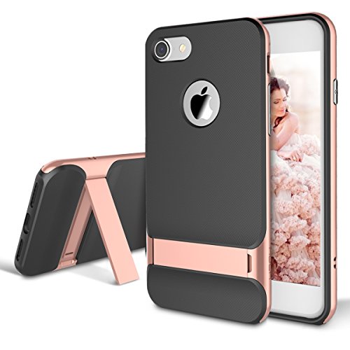 0757450797904 - IPHONE 6/6S 4.7INCH CASE, ROCK® ANTI-SCRATCH PROTECTION ULTRA THIN FIT DUAL LAYERED HEAVY DUTY ARMOR HYBRID HARD PC + SOFT TPU SHELL W/STAND CASE FOR APPLE IPHONE 6/6S - ROSE GOLD/BLACK