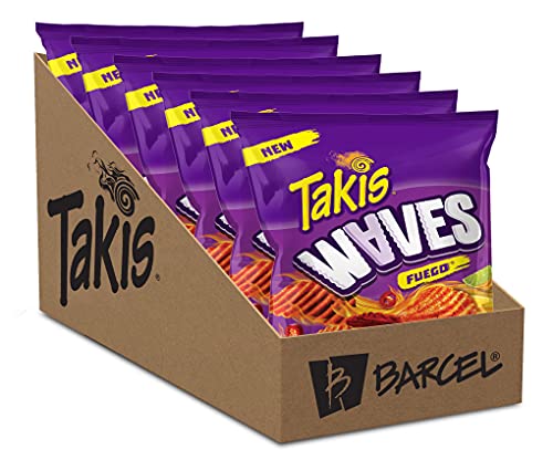 0757528045371 - BARCEL TAKIS WAVES – FUEGO FLAVOR SPICY CHIPS (HOT CHILI PEPPER & LIME), 2.5 OZ, WAVES FUEGO, 6COUNT
