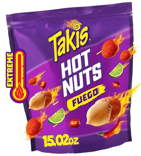0757528046026 - TAKIS FUEGO HOT NUTS 15.02 OZ SHARING SIZE RESEALABLE BAG, HOT CHILI PEPPER & LIME FLAVORED EXTREME SPICY DOUBLE-CRUNCH PEANUTS