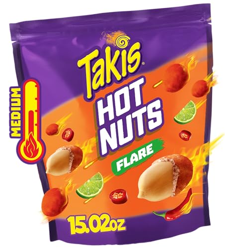 0757528046187 - TAKIS FLARE HOT NUTS 15.02 OZ SHARING SIZE RESEALABLE BAG, CHILI PEPPER & LIME FLAVORED MEDIUM SPICY DOUBLE-CRUNCH PEANUTS