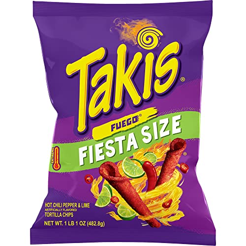 0757528048082 - TAKIS FUEGO ROLLED TORTILLA CHIPS, HOT CHILI PEPPER AND LIME ARTIFICIALLY FLAVORED, 17 OUNCE FIESTA SIZE BAG