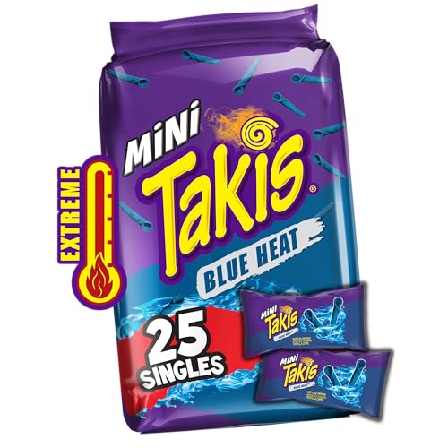 0757528051013 - TAKIS BLUE HEAT MINI 25 PC / 1.23 OZ BITE SIZE MULTIPACK, HOT CHILI PEPPER FLAVORED EXTREME SPICY ROLLED TORTILLA CHIPS