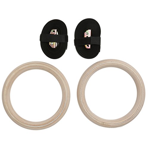 0757563004647 - WOODEN GYMNASTIC OLYMPIC FITNESS RINGS STRENGTH TRAINING ADJUSTABLE PAIR
