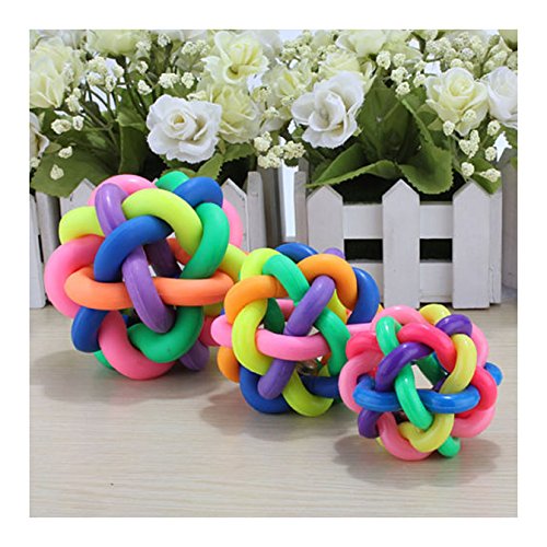 0757965314801 - PETS DOG PUPPY CAT RAINBOW COLORFUL RUBBER BELL SOUND BALL PLAYING FUN CHEW TOY