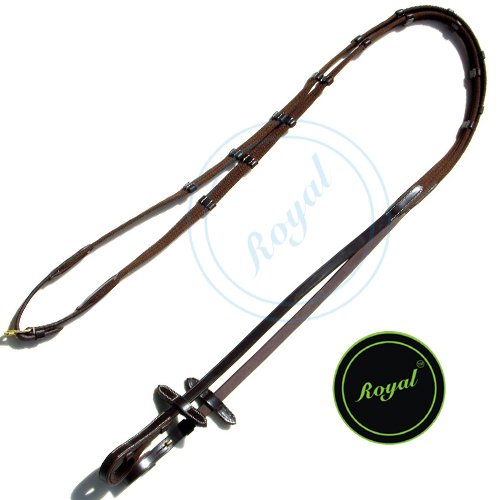 0758129081874 - ROYAL SEVEN LOOPS HAND STOPPER WEB REINS./ VEGETABLE TANNED LEATHER./ BRASS BUCKLES.