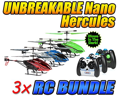 0758182580277 - GLOW IN THE DARK, CHROME, AND ORIGINAL NANO HERCULES UNBREAKABLE 3.5CH IR RC HELICOPTER BUNDLE