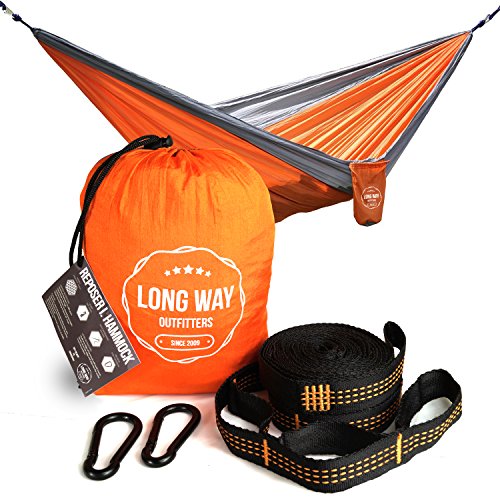 0758381718846 - PARACHUTE CAMPING HAMMOCK - BEST BACKPACKING HAMMOCK FOR TRAVEL, YARD, BEACH OR INDOOR FROM LONGWAY OUTFITTERS. HANGING IN SECONDS, ULTRALIGHT. TREE STRAPS FOR FREE + CARABINERS + BAG. GRAB YOURS NOW!