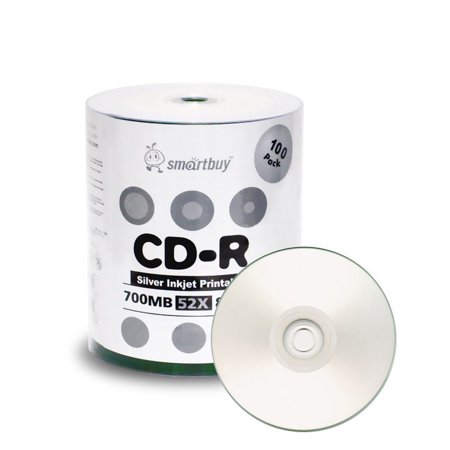 0758418816637 - SMARTBUY 700MB/80MIN 52X CD-R SILVER INKJET HUB PRINTABLE BLANK RECORDABLE MEDIA DISC (100-DISC)