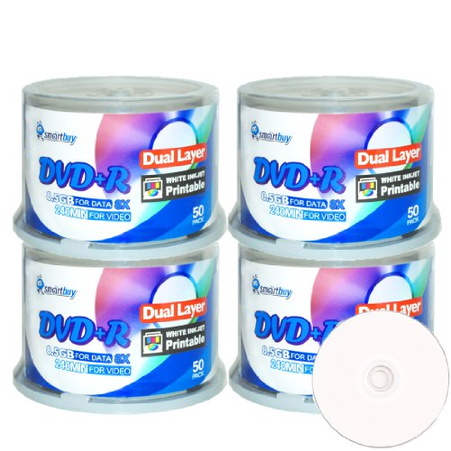 0758418818938 - SMART BUY 200 PACK DVD+R DL 8.5GB 8X DVD PLUS R DOUBLE LAYER PRINTABLE WHITE INKJET BLANK DATA RECORDABLE MEDIA 200 DISCS SPINDLE
