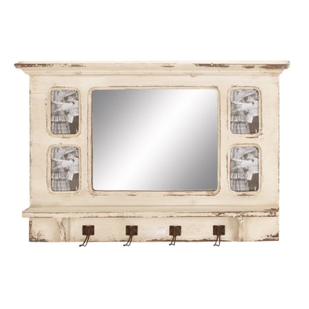 0758647204052 - DECO 79 VINTAGE APPEAL WOODEN MIRROR, ELEGANT AND RUBBED FINISH