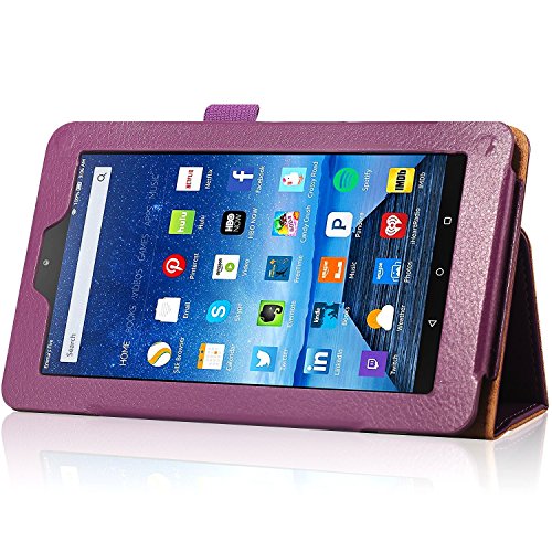 0759218959944 - FIRE7 2015 7INCH CASE, JOANNA STORE PU LEATHER CASES COVERS FOR FIRE 7 TABLET (WILL ONLY FIT FIRE 7 DISPLAY 5TH GENERATION - 2015 RELEASE) (PURPLE)