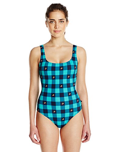 0759258993120 - TOMMY HILFIGER WOMEN'S FLY DOBBY GINGHAM TIE BACK ONE PIECE SWIMSUIT, CORE NAVY, 10