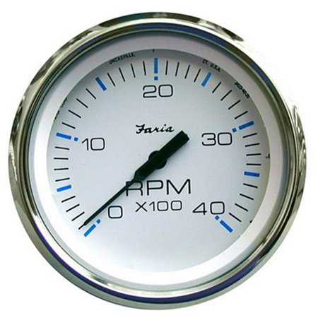 0759266338425 - FARIA BEEDE INSTRUMENTS 33842 4 IN. CHESAPEAKE WHITE STAINLESS STEEL TACHOMETER - 4,000 RPM
