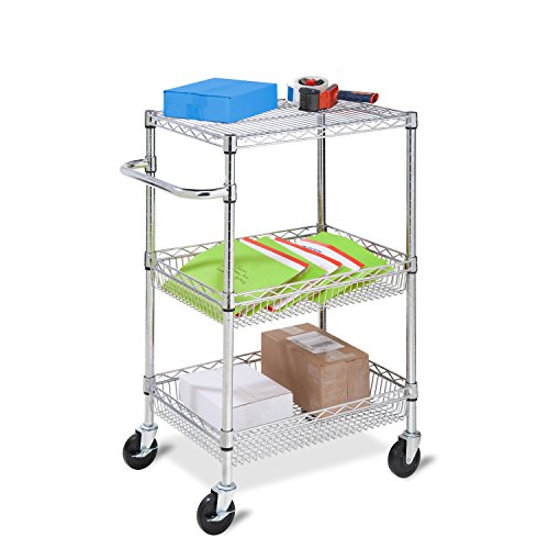 0759284043516 - HONEY-CAN-DO CRT-01451 HEAVY DUTY ROLLING UTILITY CART, CHROME WIRE, 3-TIER