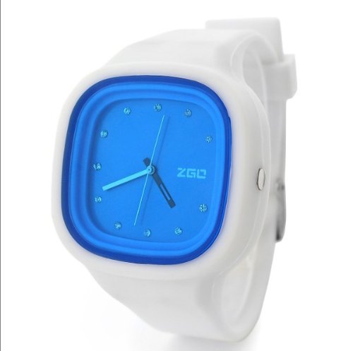 0759473940954 - ZGO QUARTZ JELLY WATCHES WITH RHINESTONES (ASSORTED COLORS) (WHITE/BLUE)