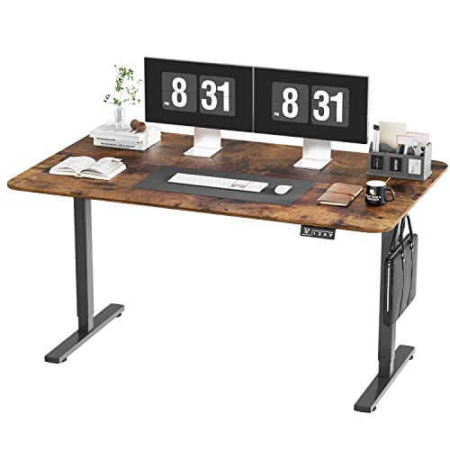 0759537828013 - YESHOMY HEIGHT ADJUSTABLE ELECTRIC DESK, 55IN, 55 X 24 INCHES STAND UP TABLE, HOME OFFICE WORKSTATION, BLACK LEG/RUSTIC BROWN TOP