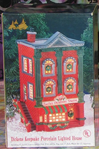0759735000167 - DICKENS KEEPSAKE SANTA'S CHRISTMAS SHOPPE PORCELAIN LIGHTED BUILDING HOUSE