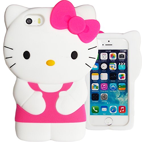 0759754364516 - 3D HOT PINK WHITE HELLO KITTY CASE FOR APPLE IPHONE 5 5S 5C SE CUTE SOFT SILICONE RUBBER STRONG PROTECTIVE COVER SKIN WITH BOW AND DRESS PRINCESS KITTY WATERPROOF STICKER