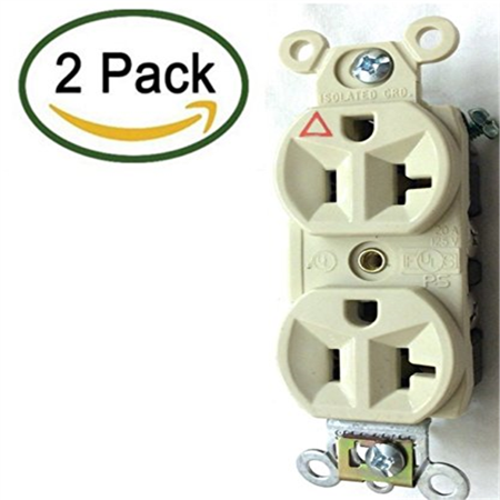 0759754888012 - (2 PACK) PASS & SEYMOUR 20 AMP 125 VOLT DUPLEX RECEPTACLE - ISOLATED GROUND - IVORY